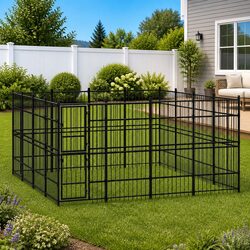 Dog Kennel Steel 14.75 m² Outdoor Run Exercise Enclosure Lockable Door Black