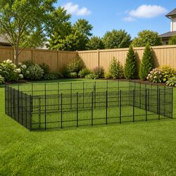 Dog Kennel Steel Outdoor Exercise Run Enclosure Large Play Space Black