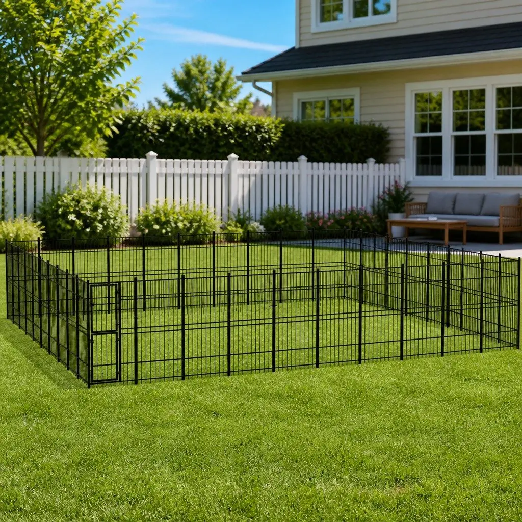 Dog Kennel Outdoor Steel Enclosure Large Play Area Black