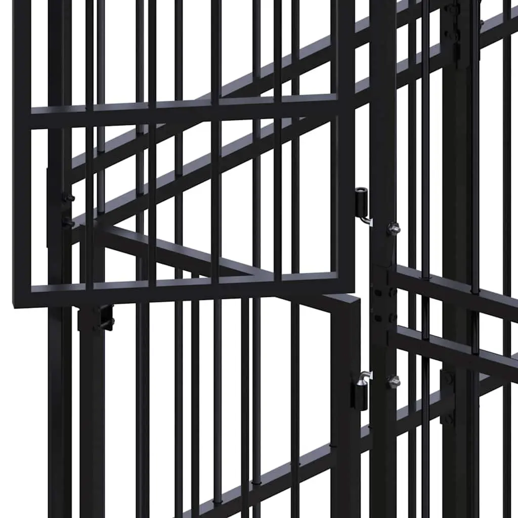 Dog Kennel Outdoor Steel Enclosure Large Play Area Black