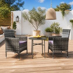 3 Piece Garden Dining Set Outdoor Patio Furniture PE Rattan Grey Chairs Table