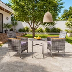 3 Piece Outdoor Dining Set Garden Patio Furniture PE Rattan Grey Table Chairs