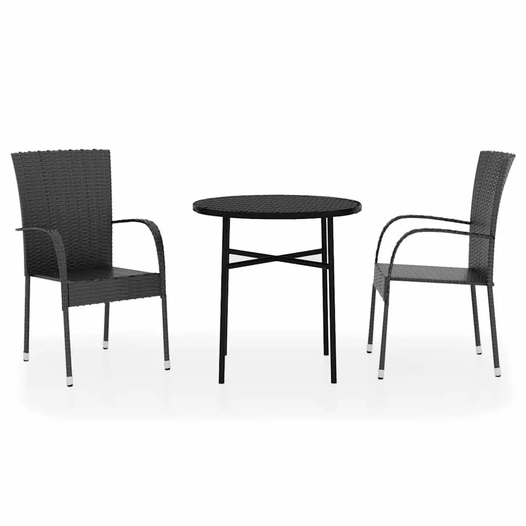 3 Piece Outdoor Dining Set Garden Patio Furniture Poly Rattan Black Stackable