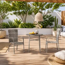 3 Piece Outdoor Dining Set Garden Patio Furniture Grey Poly Rattan Table Chairs