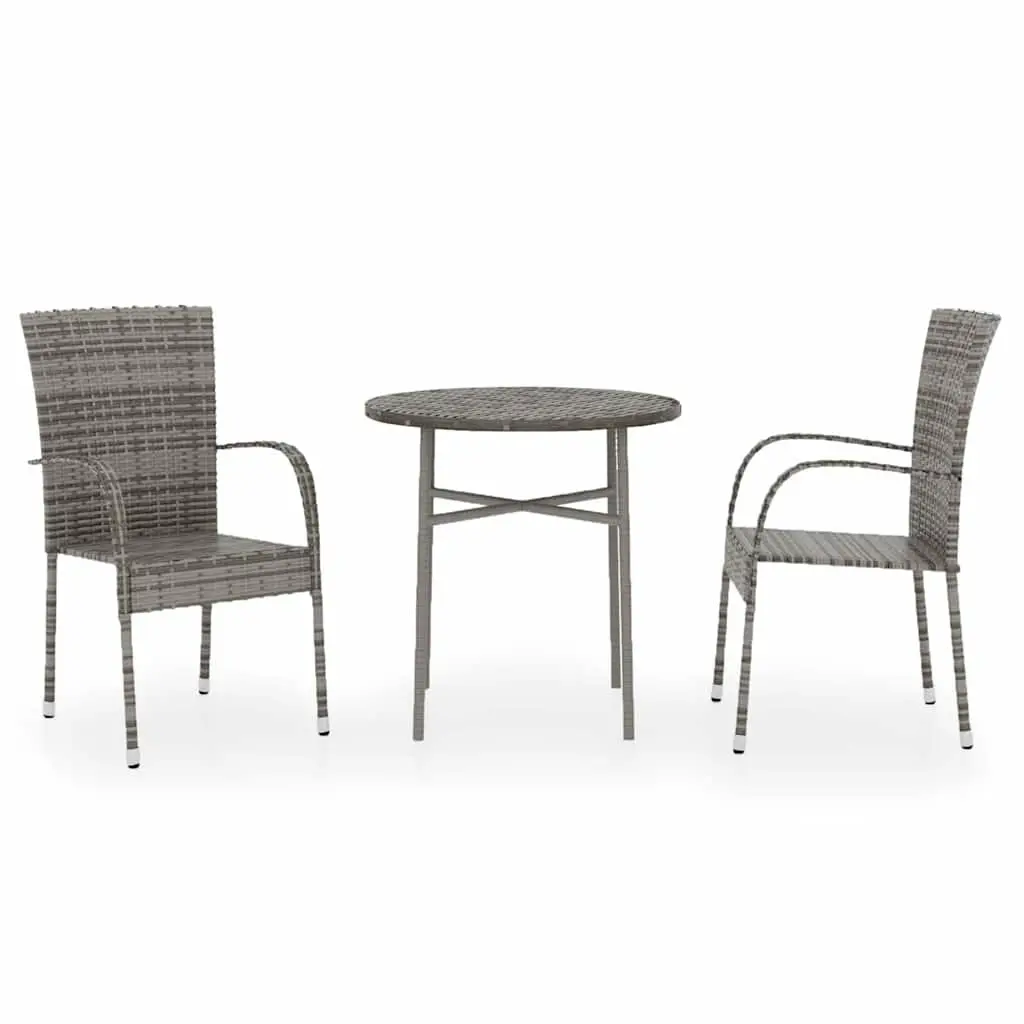 3 Piece Outdoor Dining Set Garden Patio Furniture Grey Poly Rattan Table Chairs