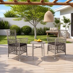 Garden Dining Set 3 Piece Outdoor Furniture PE Rattan Grey Patio Table Chairs