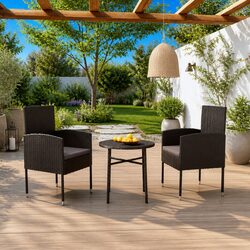 Garden Dining Set 3 Piece Outdoor Furniture Poly Rattan Black Patio Table Chairs