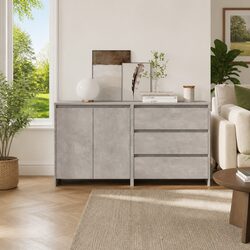 2 Piece Sideboard Grey Storage Cabinet Buffet Living Room Furniture