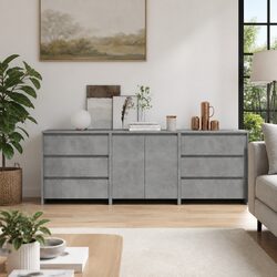3 Piece Sideboard Grey Storage Cabinet Buffet Dresser Living Room Furniture