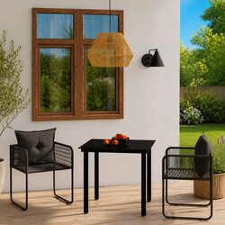 Garden Dining Set 3 Piece Outdoor Patio Furniture Black Glass Table Rattan