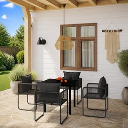 5 Piece Garden Dining Set Outdoor Patio Furniture Black Glass Table Rattan