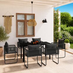 7 Piece Garden Dining Set Outdoor Furniture Steel Glass Table Rattan Chairs