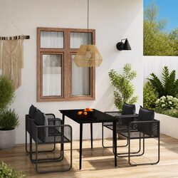 5 Piece Outdoor Dining Set Black Garden Table Chairs Patio Furniture