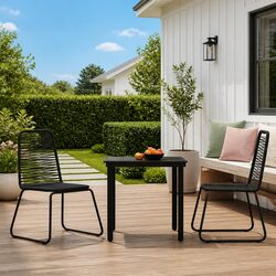 Garden Dining Set 3 Piece Outdoor Furniture Black Glass Table Patio Chairs