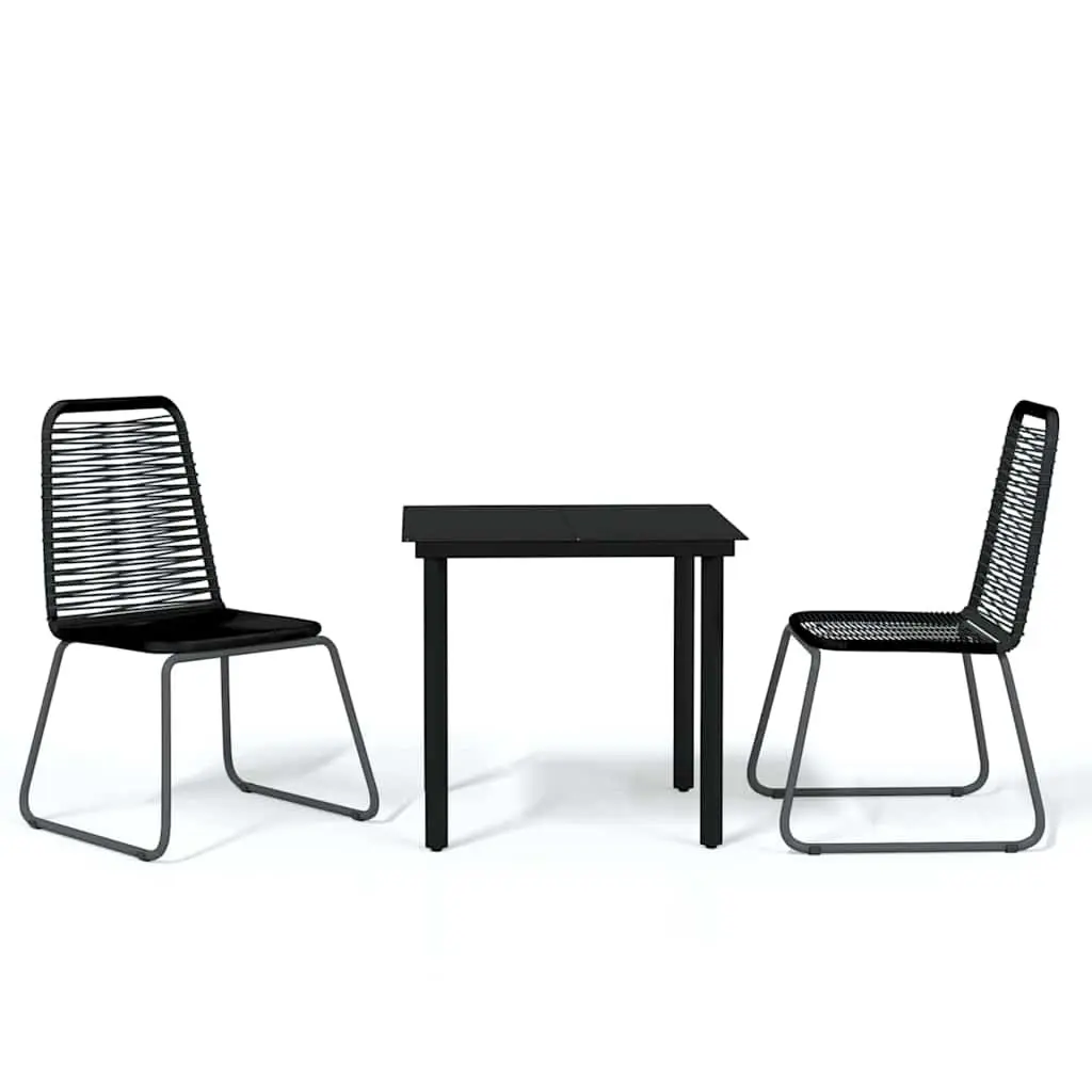 Garden Dining Set 3 Piece Outdoor Furniture Black Glass Table PE Rattan Chairs