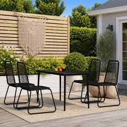 5 Piece Outdoor Garden Dining Set Black Steel Frame Glass Table Patio Chairs