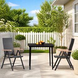 Garden Dining Set 3 Piece Outdoor Patio Furniture Black Glass Table Rattan