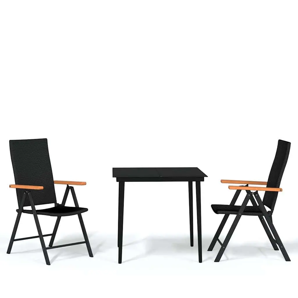 Garden Dining Set 3 Piece Outdoor Patio Furniture Black Glass Table Rattan