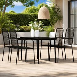 5 Piece Garden Dining Set Outdoor Patio Furniture Black Steel Frame Glass Table