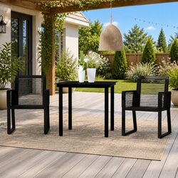 3 Piece Garden Dining Set Black Outdoor Table Chairs Patio Furniture