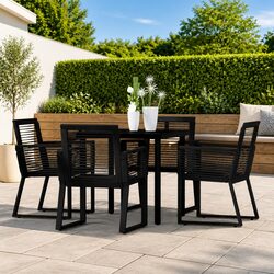 5 Piece Black Garden Dining Set Outdoor Furniture Steel Frame Glass Table Chairs