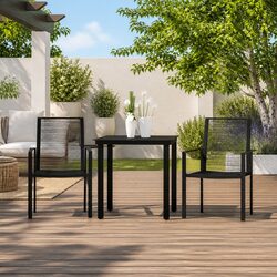 3 Piece Garden Dining Set Black Patio Table Chairs Outdoor Furniture