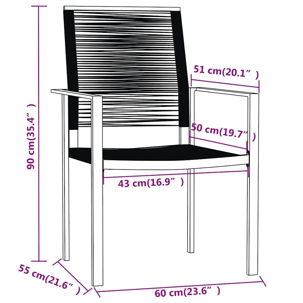 Garden Dining Set 3 Piece Outdoor Patio Furniture Table Chairs Black