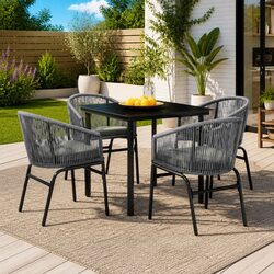 Garden Dining Set 5 Piece Outdoor Patio Furniture Glass Table Grey Rattan Chairs