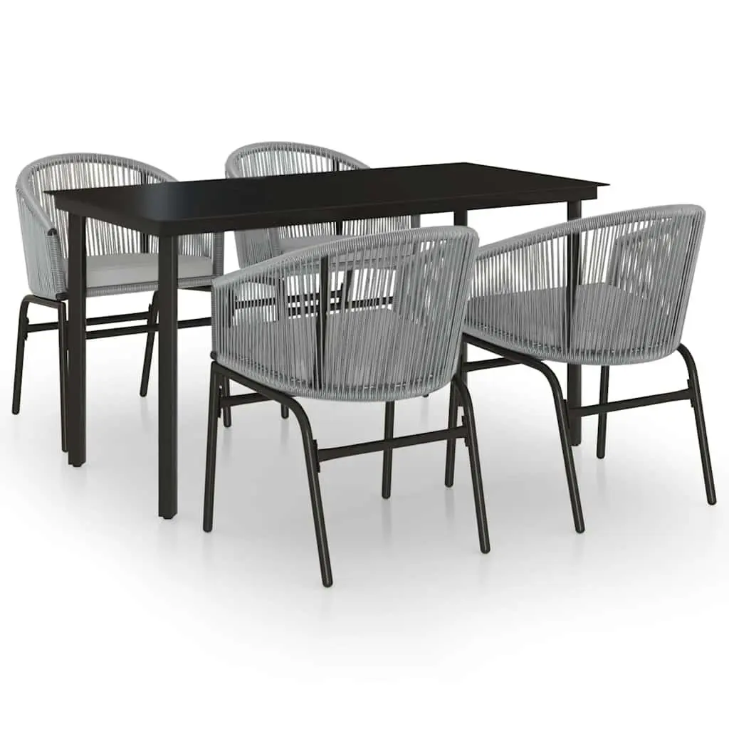 5 Piece Garden Dining Set Grey Steel Frame Glass Table Patio Chairs with Cushions