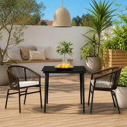Garden Dining Set 3 Piece Outdoor Patio Furniture Brown Glass Table Rattan
