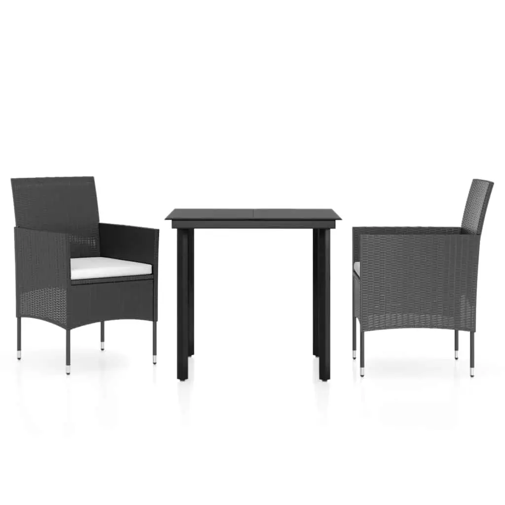 Garden Dining Set 3 Piece Outdoor Table Chairs with Cushions Black Patio