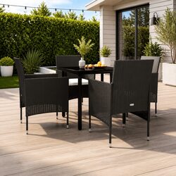 5 Piece Outdoor Garden Dining Set with Cushions Steel Frame Glass Tabletop