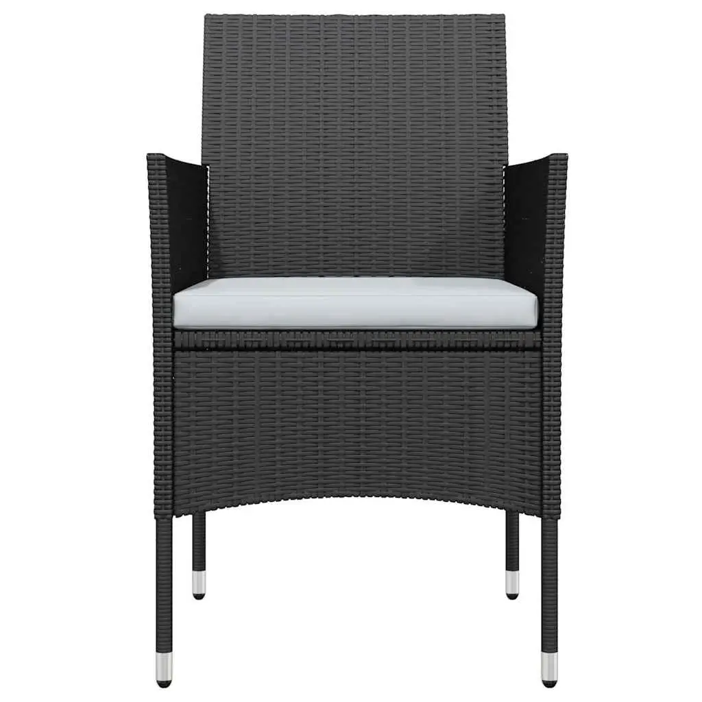 7 Piece Garden Dining Set Black Powder-Coated Steel Frame with Glass Top and Water-Resistant PE Rattan Cushions