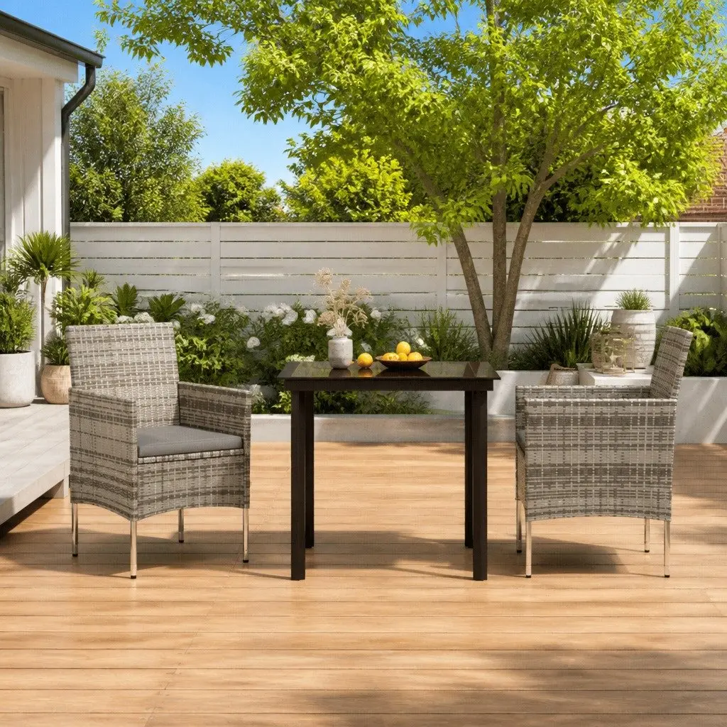 Outdoor Garden Dining Set 3 Piece Table Chairs Grey Black Patio Furniture