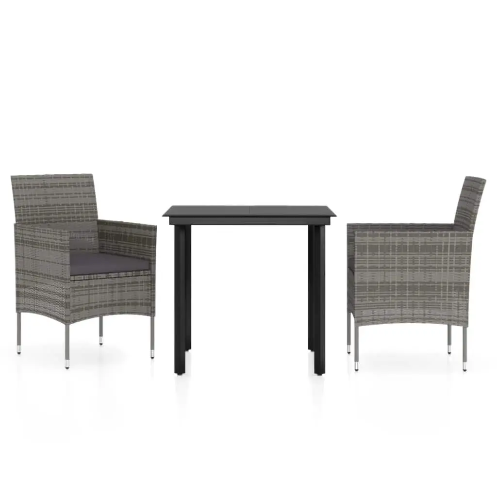 Outdoor Garden Dining Set 3 Piece Table Chairs Grey Black Patio Furniture