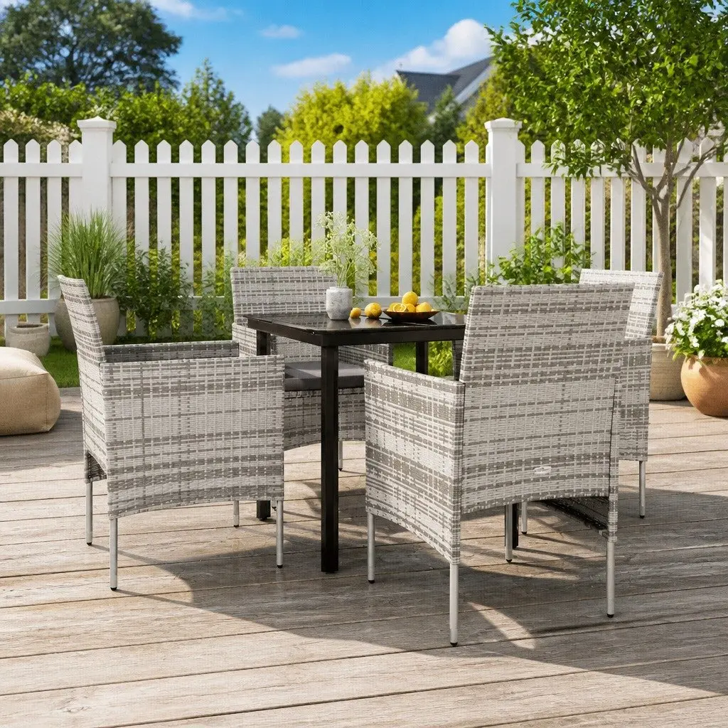 5 Piece Outdoor Dining Set Garden Furniture Table Chairs Grey Cushions Rattan