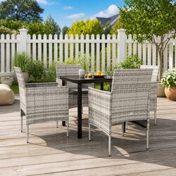5 Piece Outdoor Dining Set Garden Furniture Table Chairs Grey Cushions Rattan