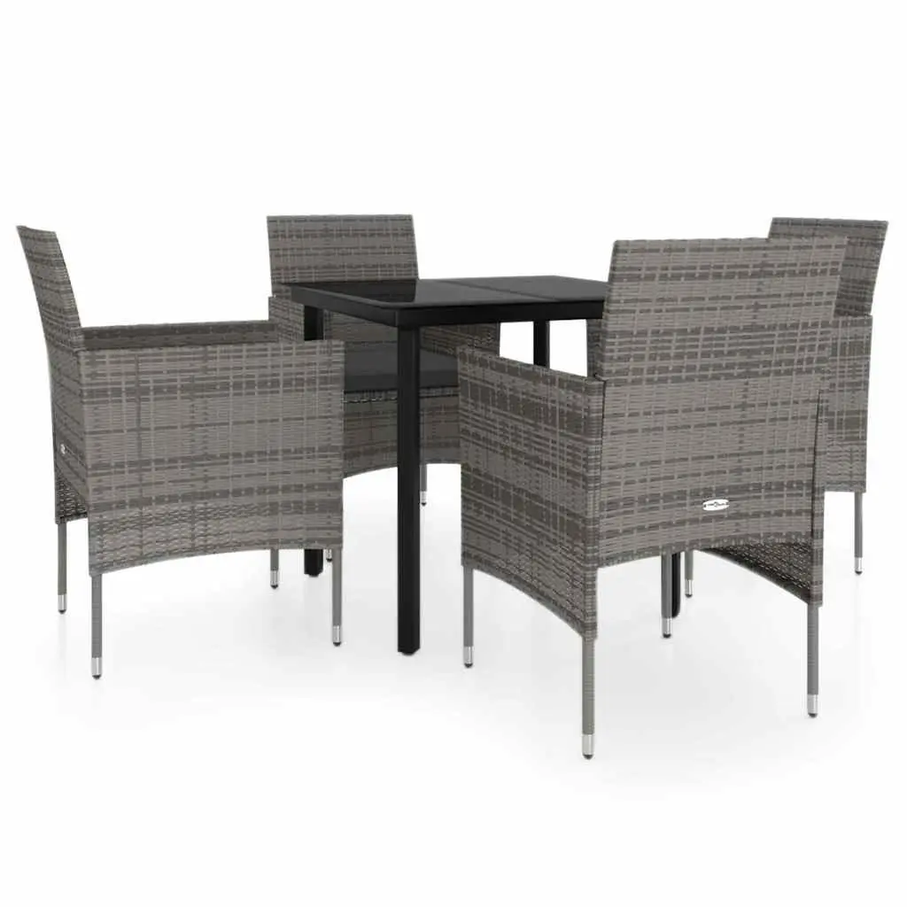 5 Piece Outdoor Dining Set Garden Furniture Table Chairs Grey Cushions Rattan