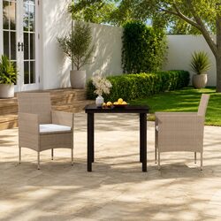Garden Dining Set 3 Piece Outdoor Furniture Table Chairs Cushions Beige Black