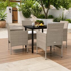 Garden Dining Set 5 Piece Outdoor Furniture Table Chairs Cushions Beige Black