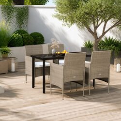 Garden Dining Set 5 Piece Outdoor Table Chairs with Cushions Beige Black