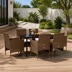 7 Piece Garden Dining Set Outdoor Furniture Table Chairs Cushions Brown Black