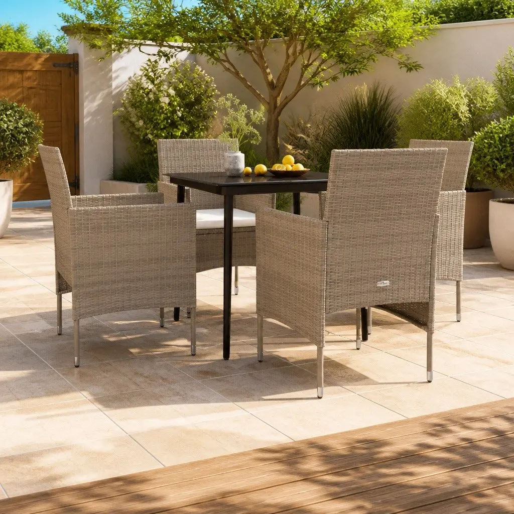 Outdoor Dining Set 5 Piece Garden Furniture Table Chairs Cushions Beige and Black