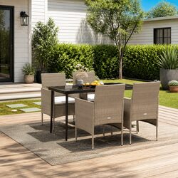 Outdoor Dining Set 5 Piece Garden Furniture Table Chairs with Cushions Beige
