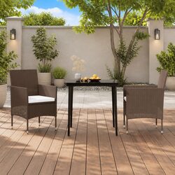 Garden Dining Set 3 Piece Outdoor Furniture Table Chairs with Cushions Brown