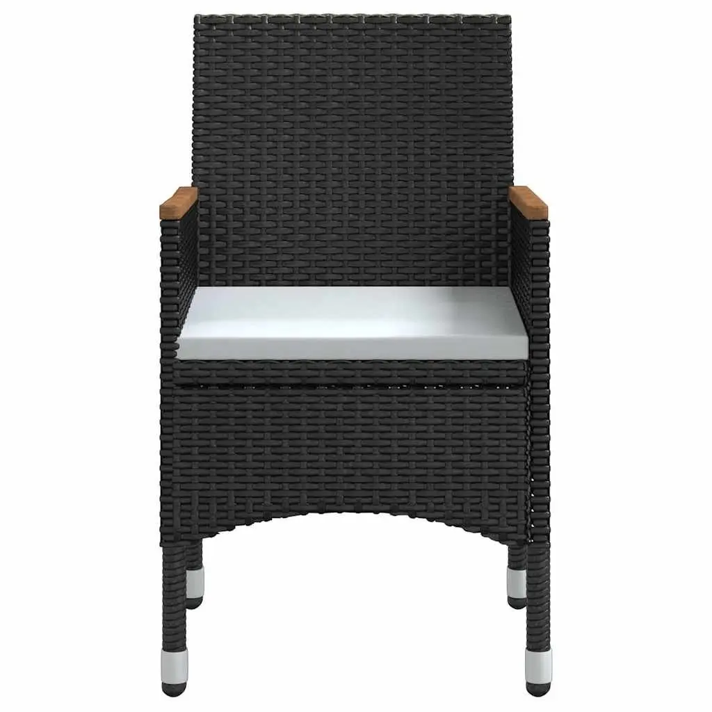 Outdoor Dining Set 5 Piece Glass Table Rattan Chairs with Cushions Black