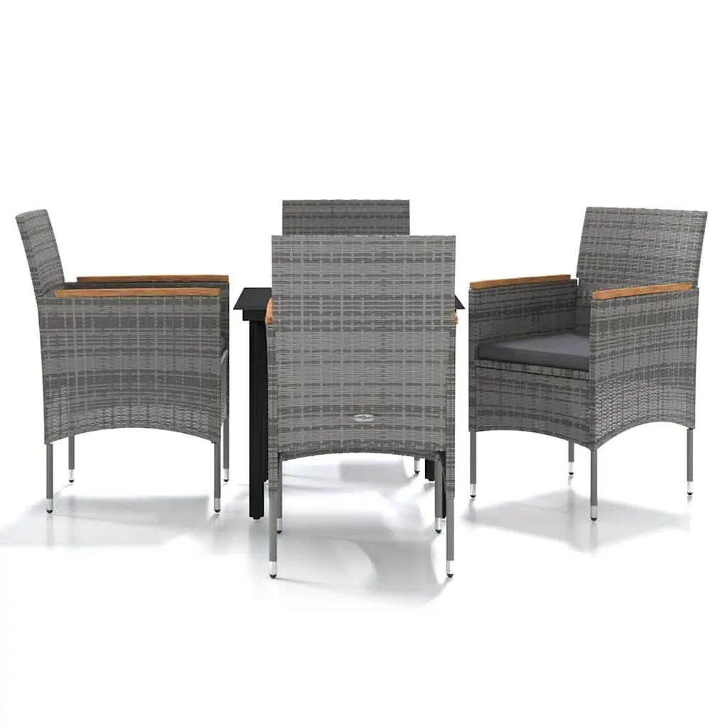Outdoor Dining Set 5 Piece Table Chairs Grey Black Patio Furniture with Cushions