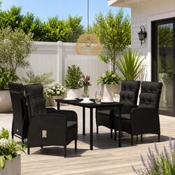 Outdoor Dining Set 5 Piece Garden Furniture Black Steel Rattan Chairs Glass