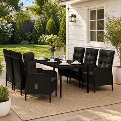 7 Piece Outdoor Dining Set Garden Furniture Table Chairs Black with Cushions