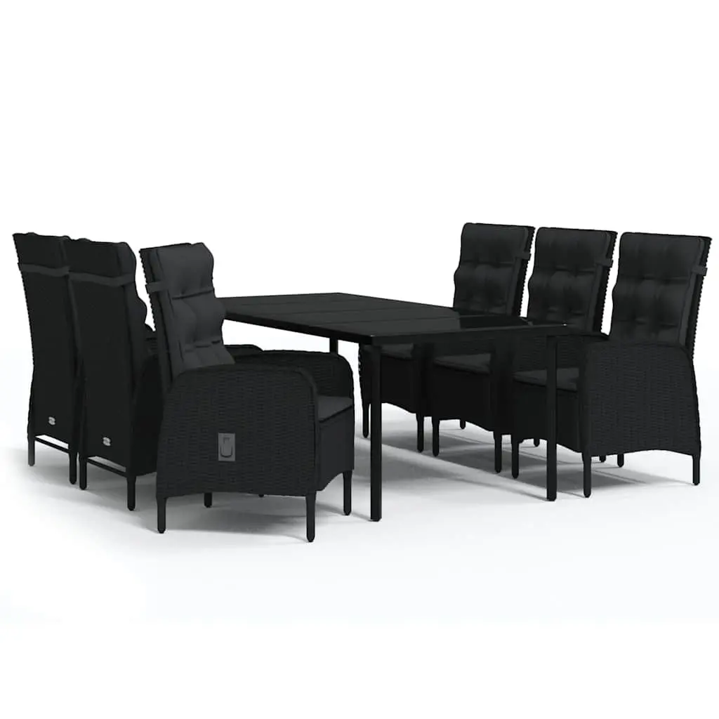 7 Piece Outdoor Dining Set Garden Furniture Table Chairs Black with Cushions